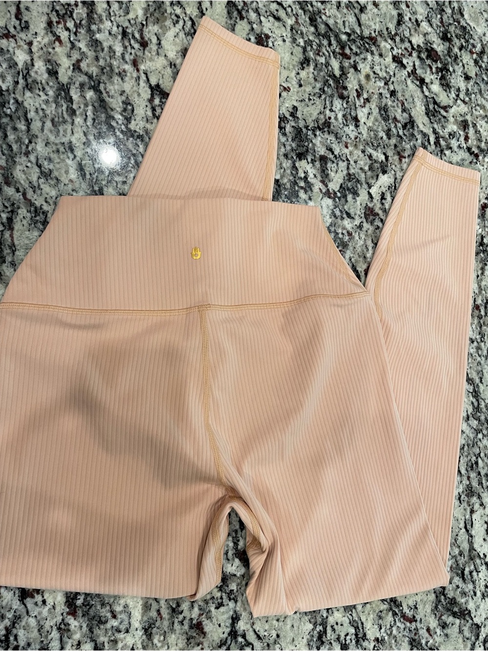 Spiritual Gangster Blush Peach Ribbed Leggings with Gold Logo